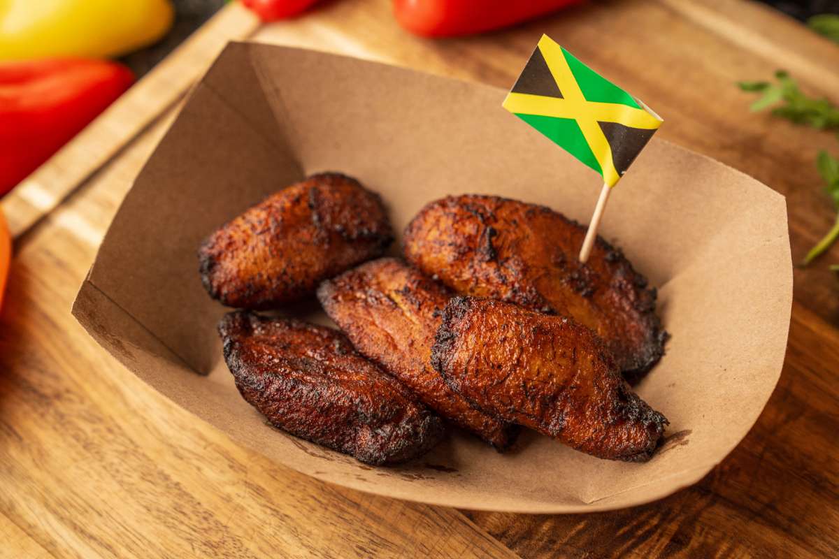 Caramelized sweet plantains with Jamaican flag